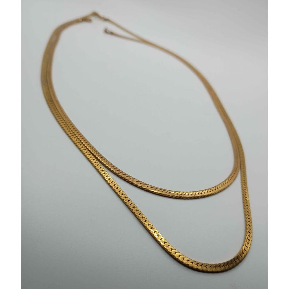 Vintage Gold-Plated Herringbone Chain Lot – 2 Necklaces - Picture 7 of 8